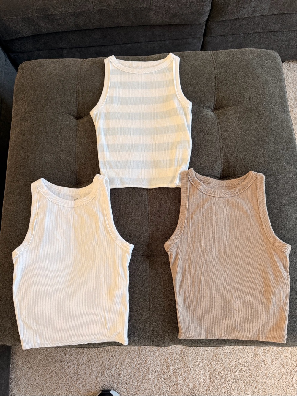 Hollister Neutral Ribbed & Smooth Tank Trio - White, Cream, Tan